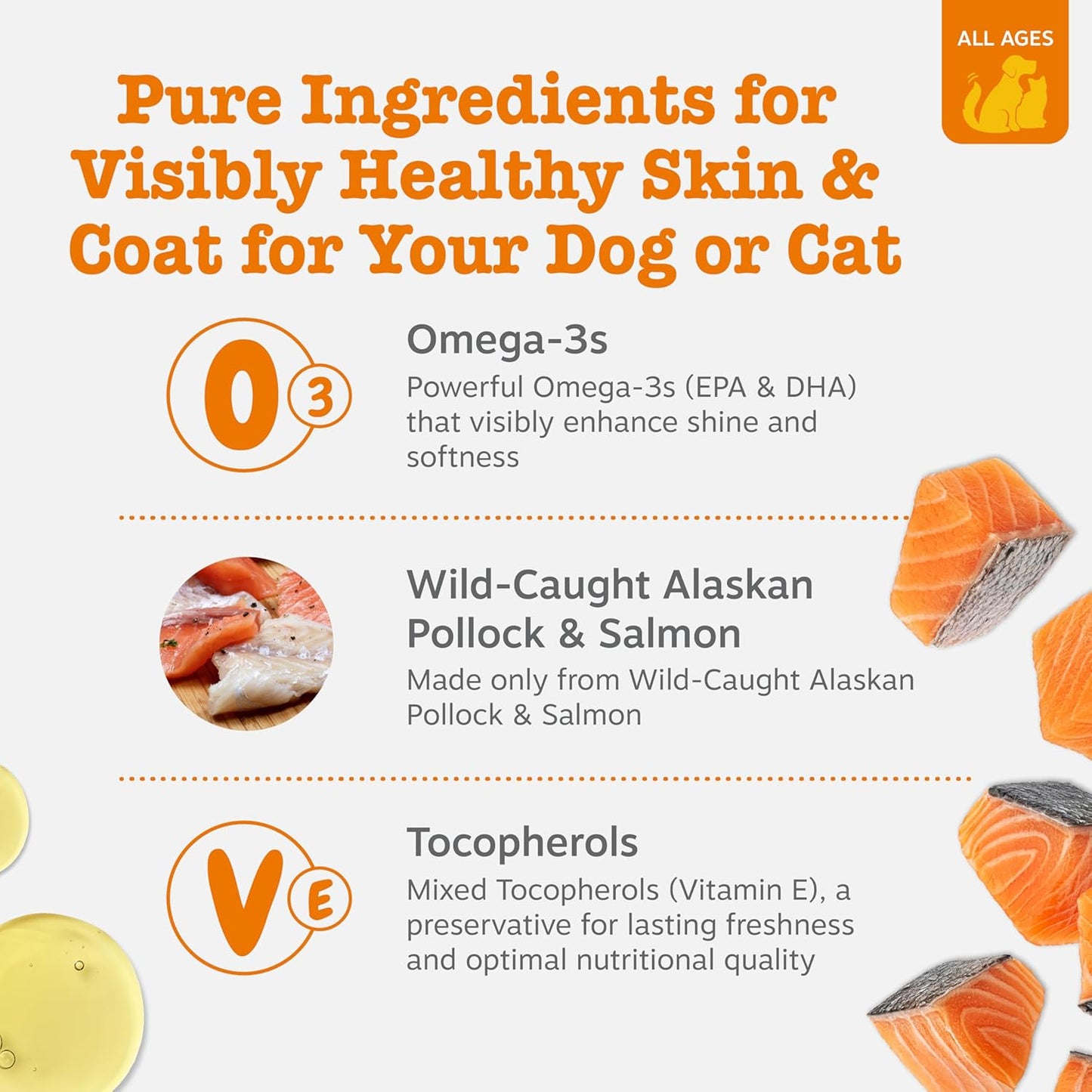 Wild Alaskan Omega-3 Blend Pollock + Salmon Oil for Dogs and Cats- Skin and Coat Support, Omega 3 Supplement for Pets, 16Oz