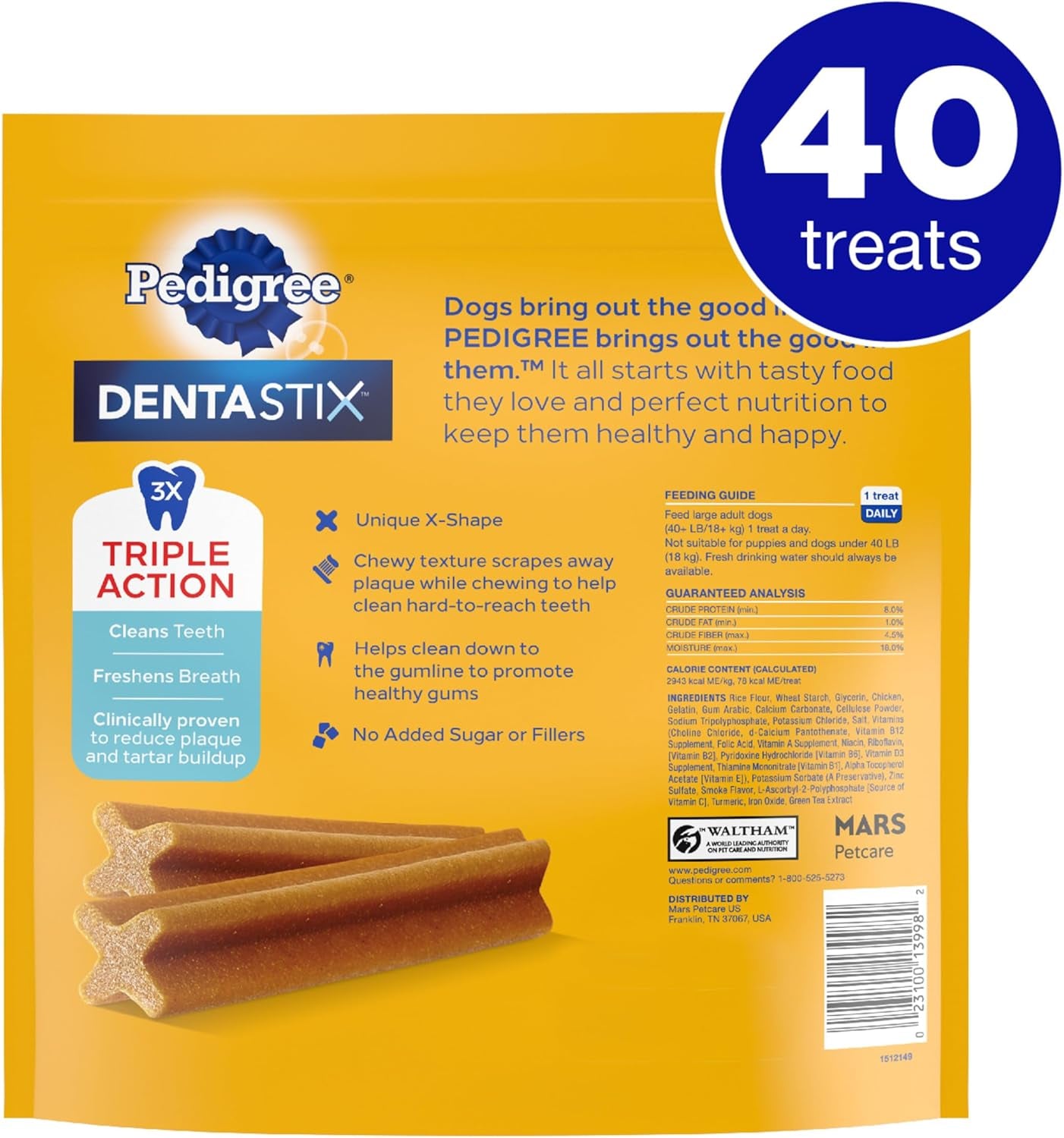 Dentastix Large Breed Dog Treats, Original Flavor, 2.08 Lb. Bag (40 Treats)