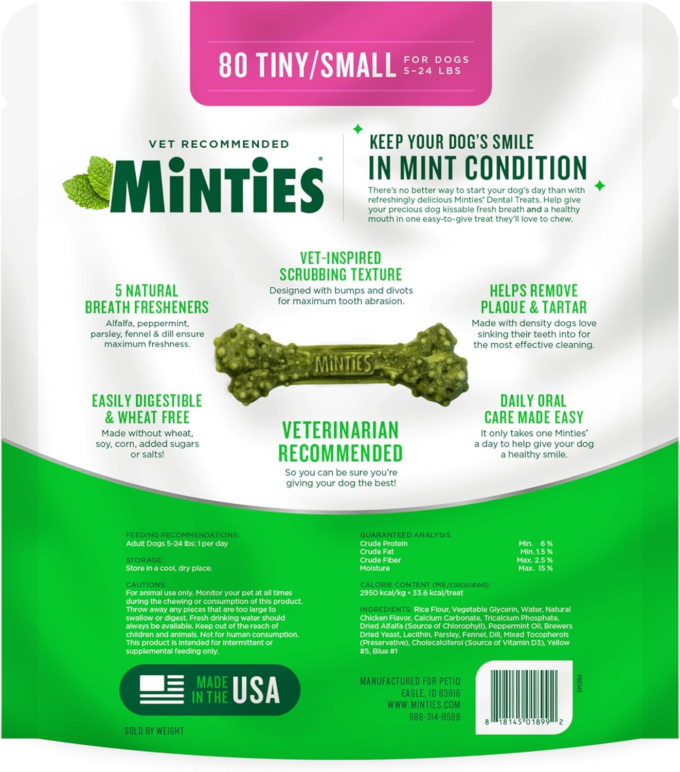 Dental Chews for Dogs, 80 Count, Vet-Recommended Mint-Flavored Treats for Tiny/Small Dogs 5-24 Lbs, Dental Bones Clean Teeth, Fight Bad Breath, and Removes Plaque and Tartar