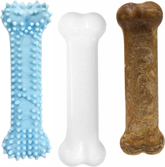 Puppy Chew Toys & Natural Treat Triple Pack, Puppy Enrichment Teething Toys, Blue, Chicken & Bacon Flavor, Small Dogs - up to 25 Ibs, 3 Pack