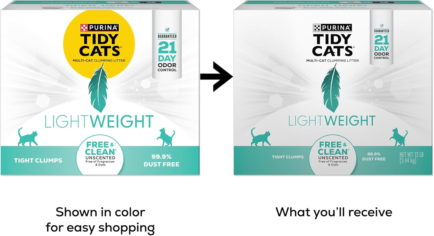 Purina  Lightweight Free and Clean Unscented, Multi-Cat, Clumping, 99.9 Percent Dust Free Cat Litter - 12 Lb. Box