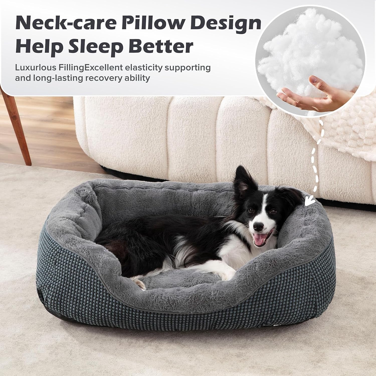 Dog Bed Medium Size, Orthopedic Warming Soft Calming Sleeping Puppy Bed Durable Pet Bed with Anti-Slip Bottom M(30"X24"X9")