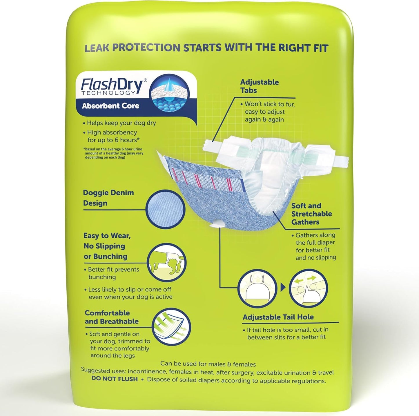 Disposable Dog Diapers, Size M 32 Count, Comfortable & Secure Fit, Easy to Put On