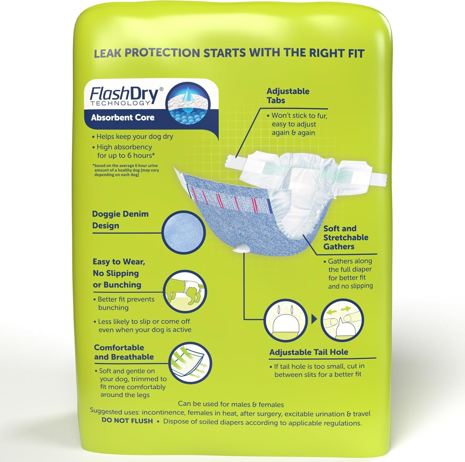 Disposable Dog Diapers, Size M 32 Count, Comfortable & Secure Fit, Easy to Put On