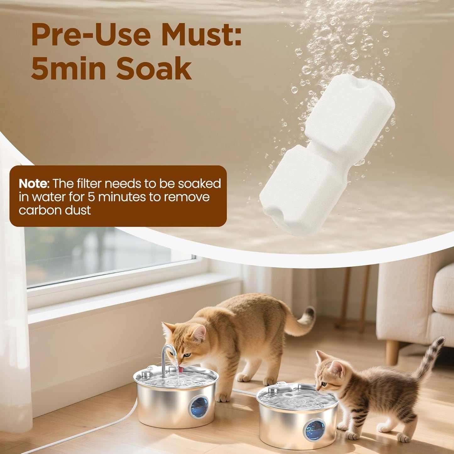 Cat Water Fountain Filter: 24 Cat Fountain Filter Replacement - 24 Pet Fountain Filter - 12 Carbon Filters & 12 Foam Filters - Suitable for  Stainless Steel Cat Fountain S11