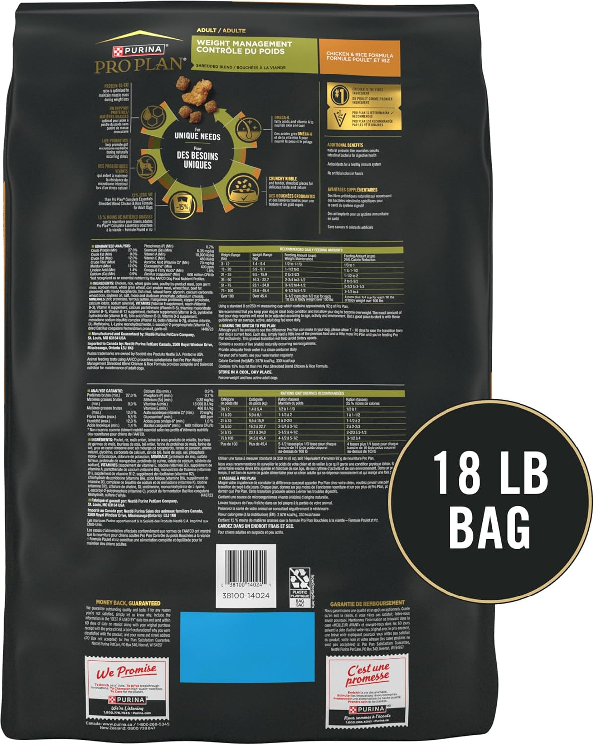 Weight Management Dog Food Dry, Shredded Blend Chicken and Rice Formula - 18 Lb. Bag