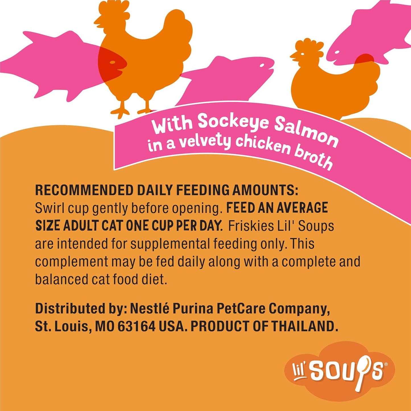 Purina  Lil’ Soups Lickable Cat Treats Toppers with Sockeye Salmon in Chicken Broth, Grain Free Cat Food Toppers, Pack of 8, 1.2 Oz Cups