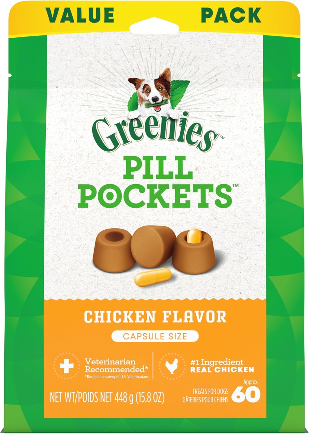 Pill Pockets for Dogs Large Size, Soft Dog Treats, Chicken Flavor, 15.8 Oz. Pouch (60 Treats)