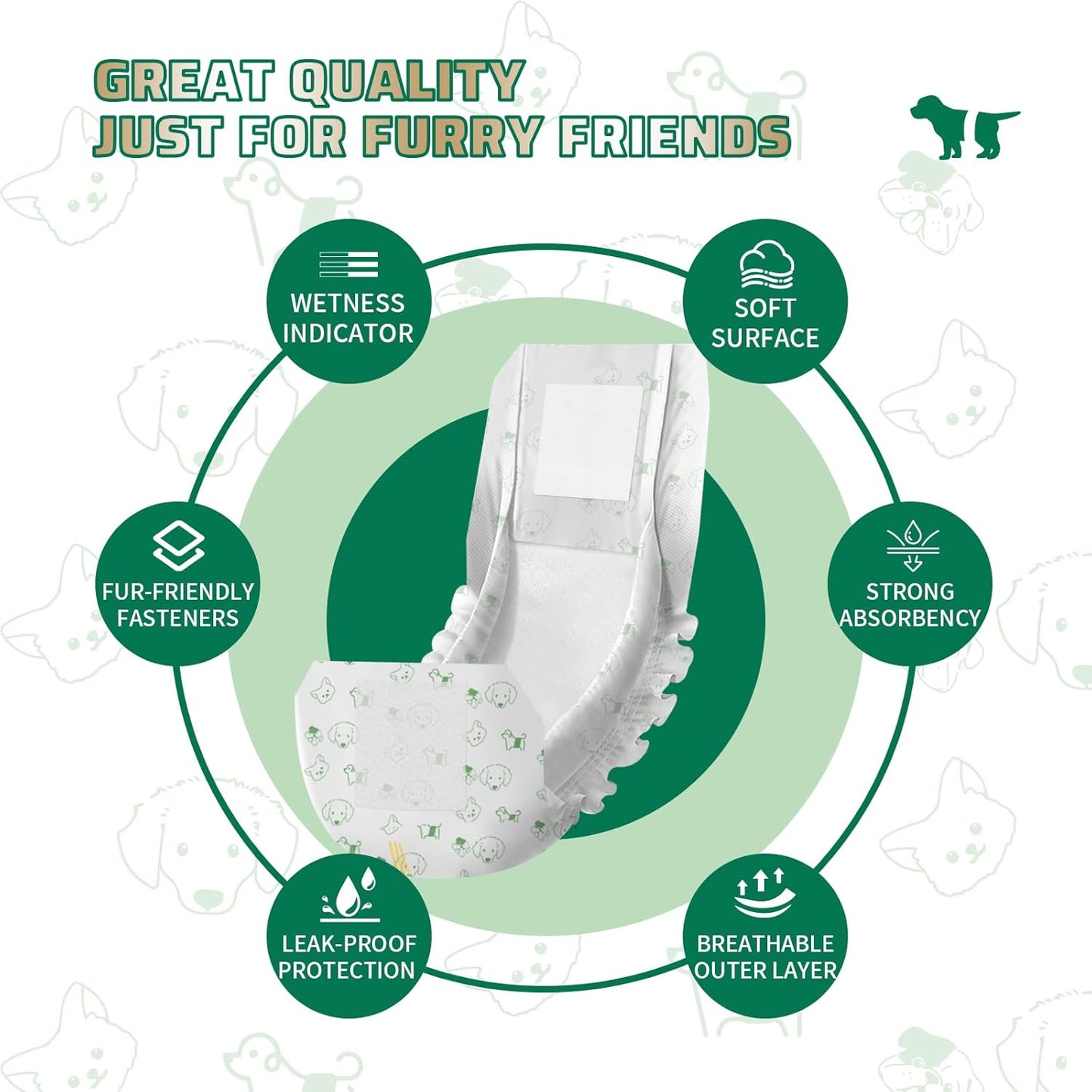 Dog Diapers Male 50 Ct, XS Size, Super-Absorbent Male Dog Wraps Disposable Doggie Diapers with Wetness Indicator, Puppy Diapers Male for Marking, Excitable Urination