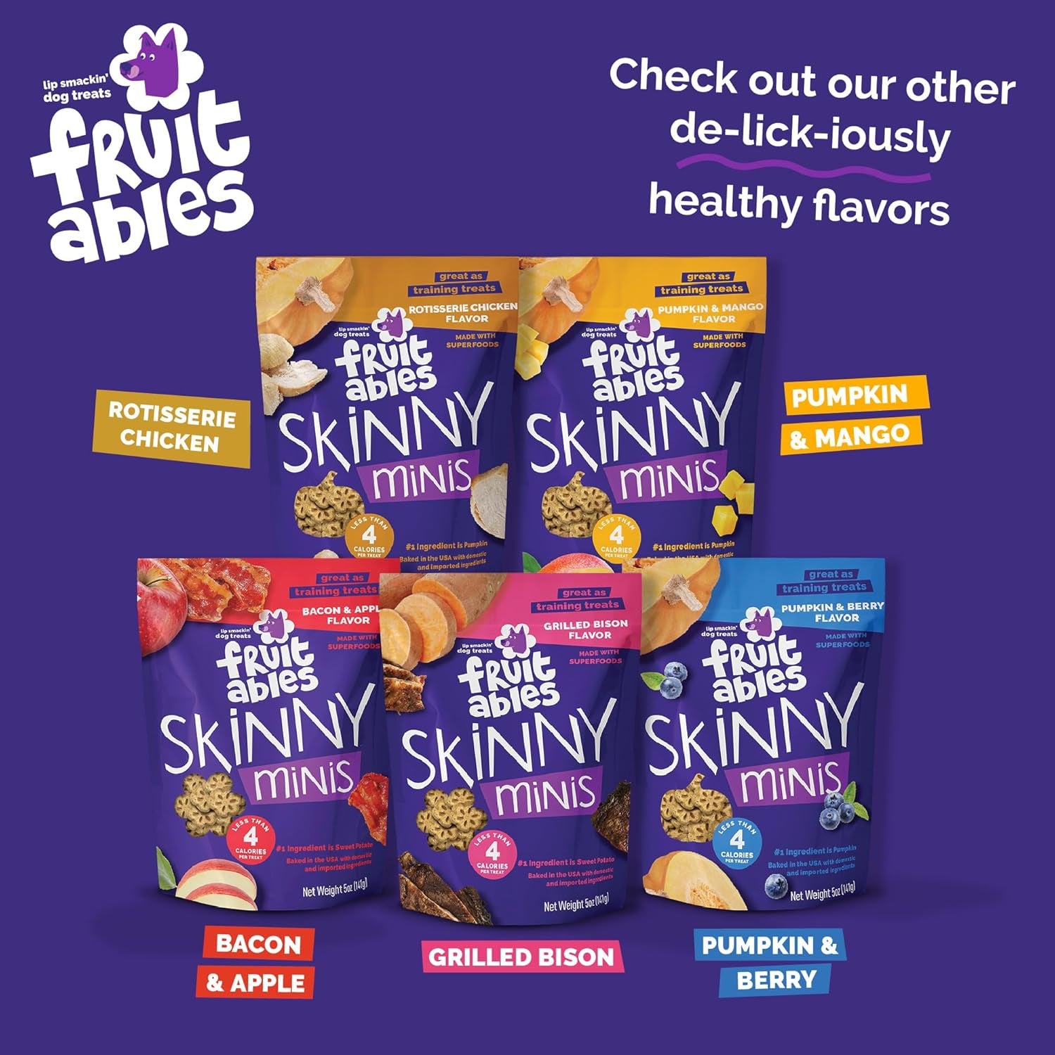 Skinny Mini Dog Treats, Healthy Sweet Potato Treat for Dogs, Low Calorie & Delicious, Puppy Training, Free of Wheat, Corn and Soy, Made in the USA, Bacon and Apple Flavor, 5Oz