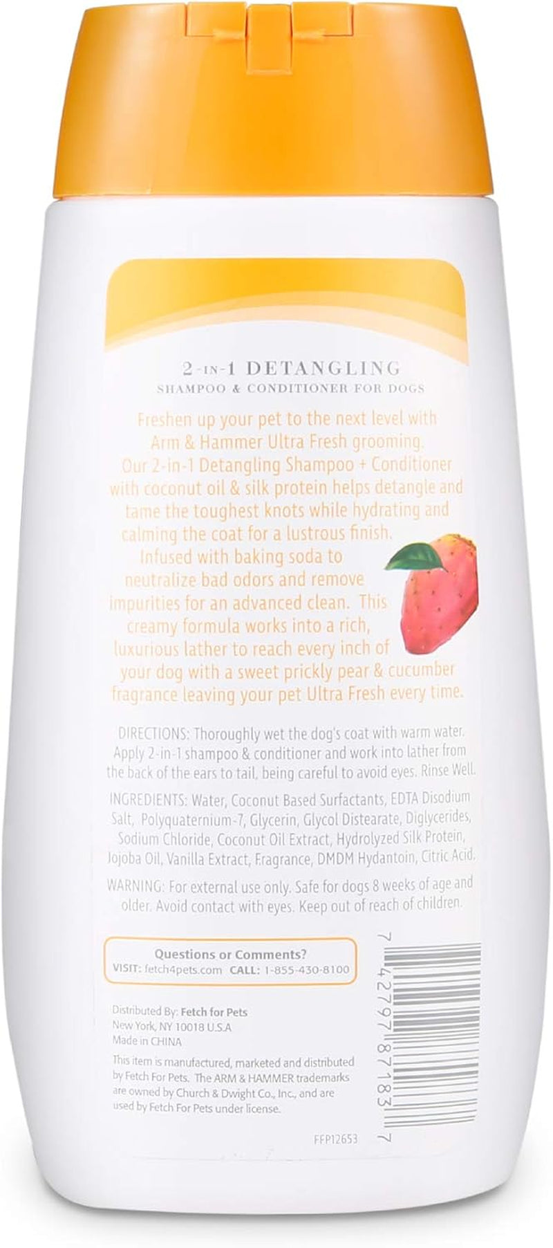 Ultra Fresh 2-In-1 Detangling Shampoo + Conditioner, Cucumber Pear Scent - Dog Bathing with Coconut Oil, Baking Soda for Odor Control, Pet Grooming Supplies, 16 Fl Oz