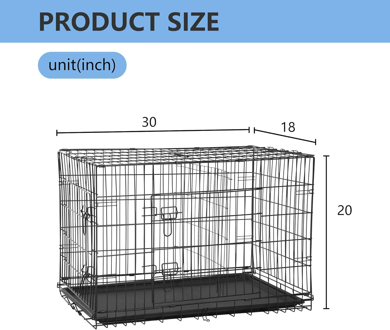 30 Inch Dog Crate Dog Kennel Cage with Double Door Folding Metal Wire Dog Cage with Removable Tray&Divider Panel,Pet Crate for Medium Dogs,Black