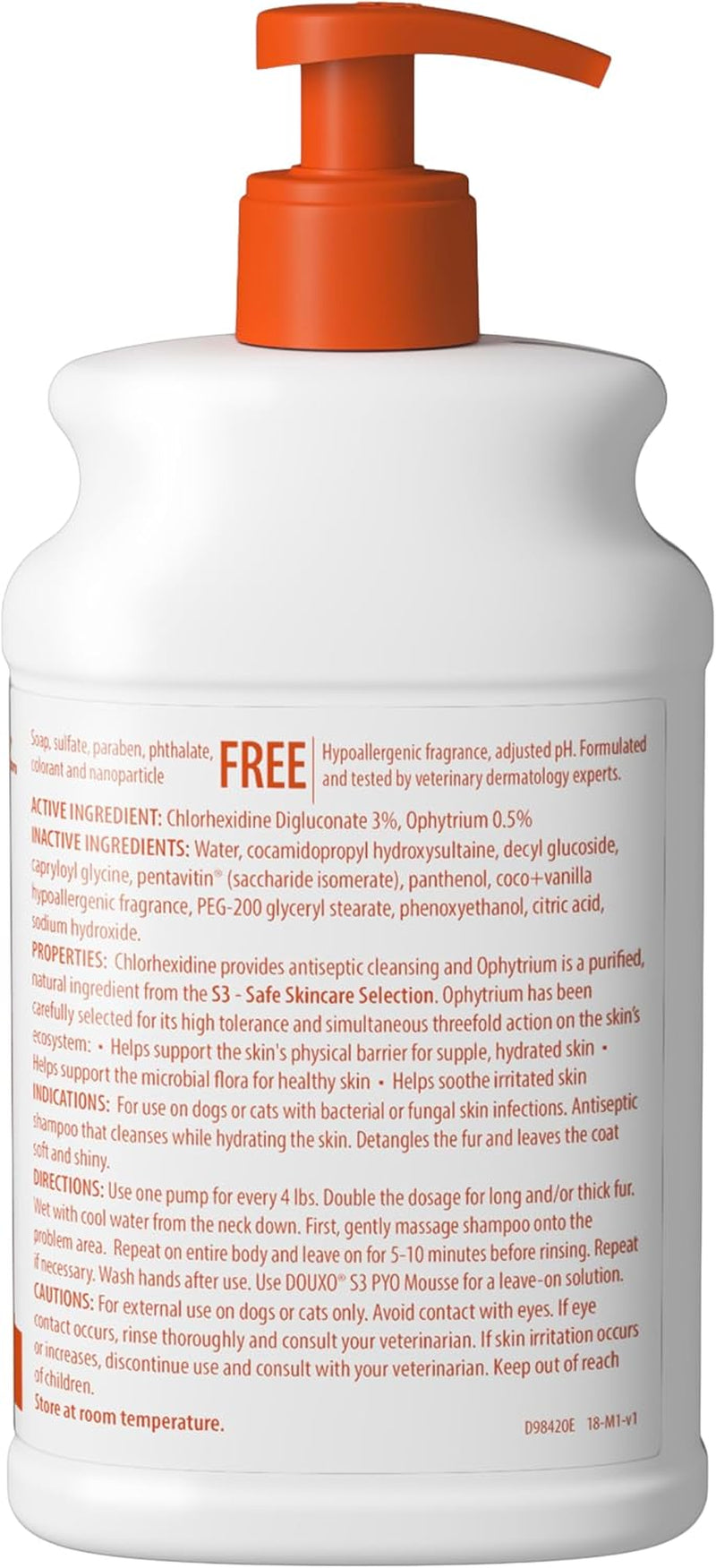 S3 Pyo Shampoo, Contains 3% Chlorhexidine & 0.5% Ophytrium, Antiseptic & Hydrating, for Bacterial or Yeast Skin Infections, for Dogs and Cats, 16.9 Fl. Oz. (500Ml)