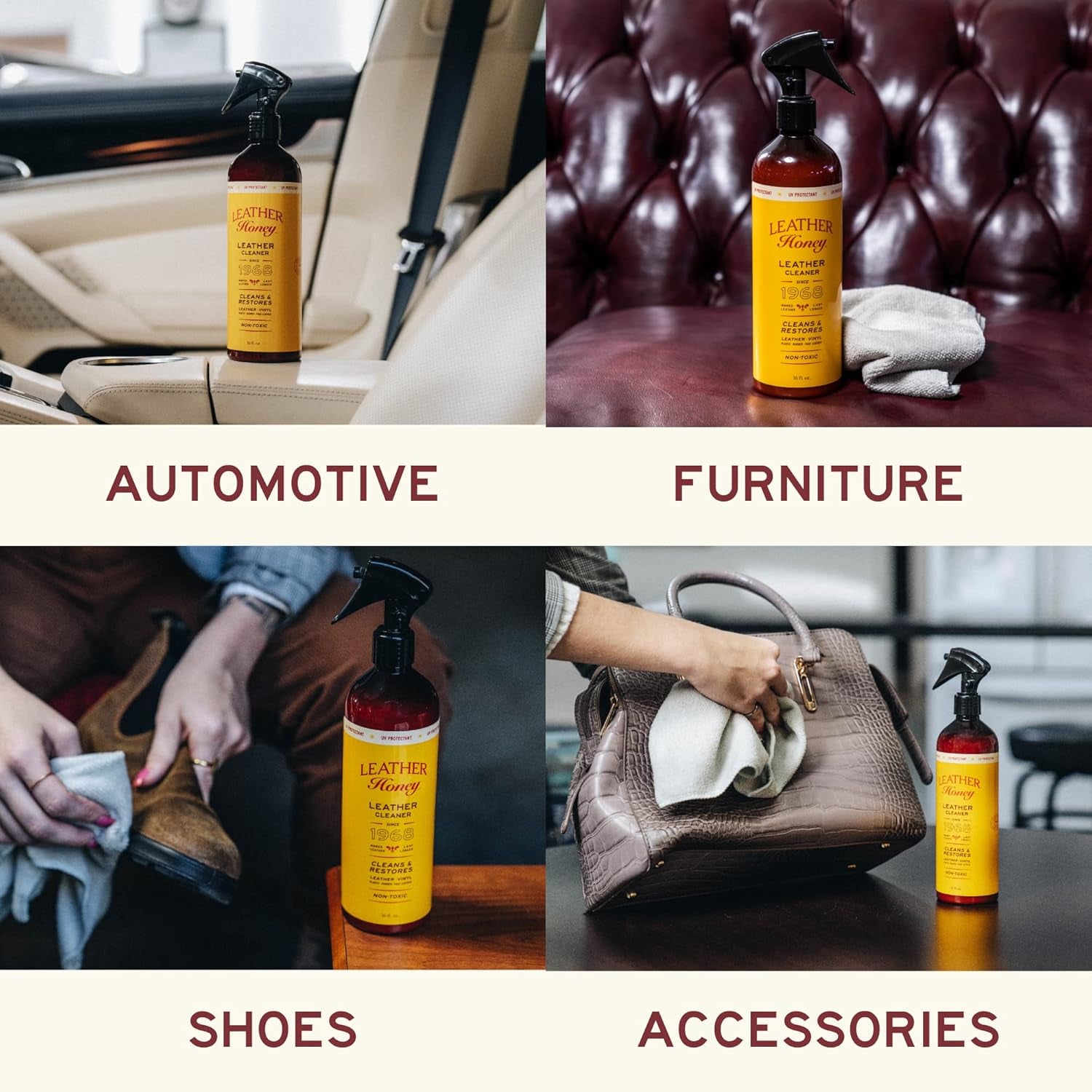Leather Cleaner Spray: UV Protectant, Non-Toxic & Made in the USA since 1968. Cleans & Protects Leather, Faux & Vinyl - Couches, Car Seats, Purses, Shoes, Bags & Tack. Safe for Any Color