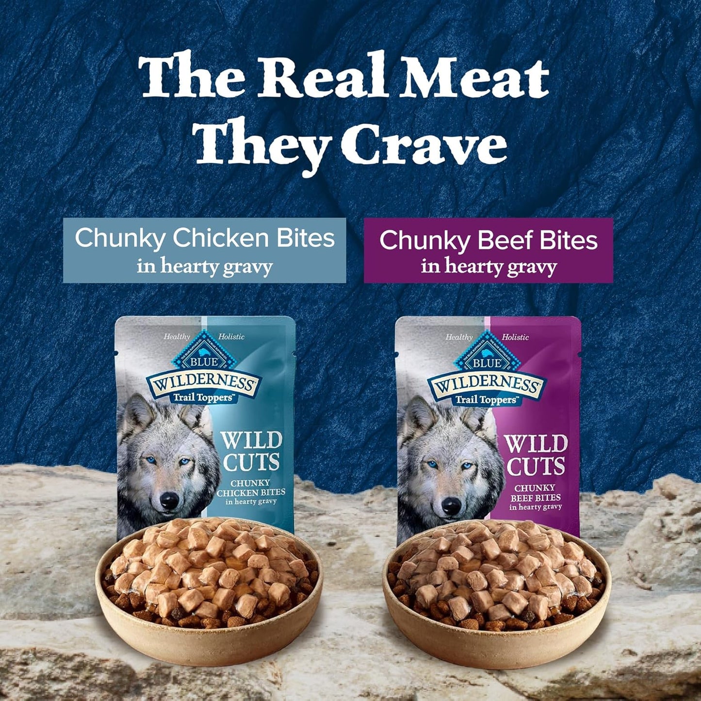 Wilderness Trail Toppers Wild Cuts Wet Dog Food Variety Pack, High-Protein & Grain-Free, Made with Natural Ingredients, Chicken and Beef Flavors, 3-Oz Pouches, (12 Count, 6 of Each)
