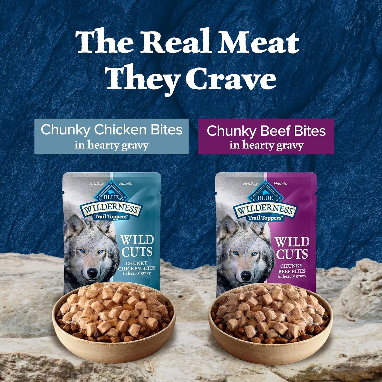 Wilderness Trail Toppers Wild Cuts Wet Dog Food Variety Pack, High-Protein & Grain-Free, Made with Natural Ingredients, Chicken and Beef Flavors, 3-Oz Pouches, (12 Count, 6 of Each)