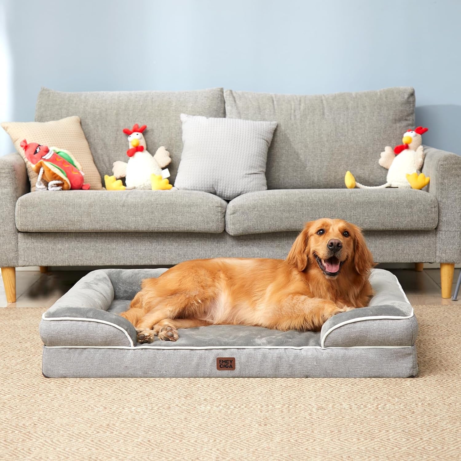 Orthopedic Dog Bed for Medium Dogs, Waterproof Memory Foam Medium Pet Beds with Sides, Non-Slip Bottom and Egg-Crate Foam Dog Couch Bed with Washable Removable Cover, Grey