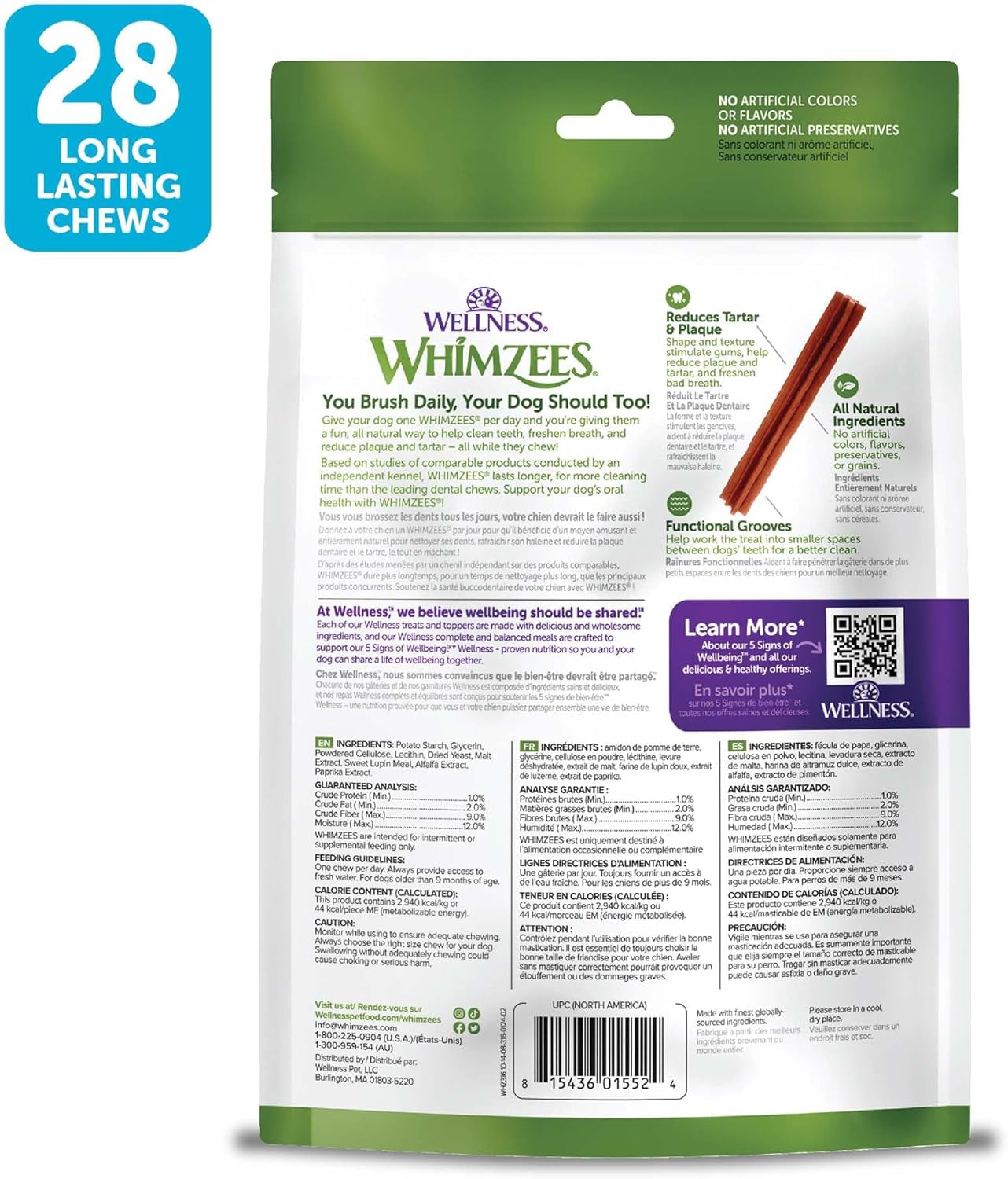 Wellness Stix Dog Dental Treats, Natural Chews, Small Size Stick, (28 Count)