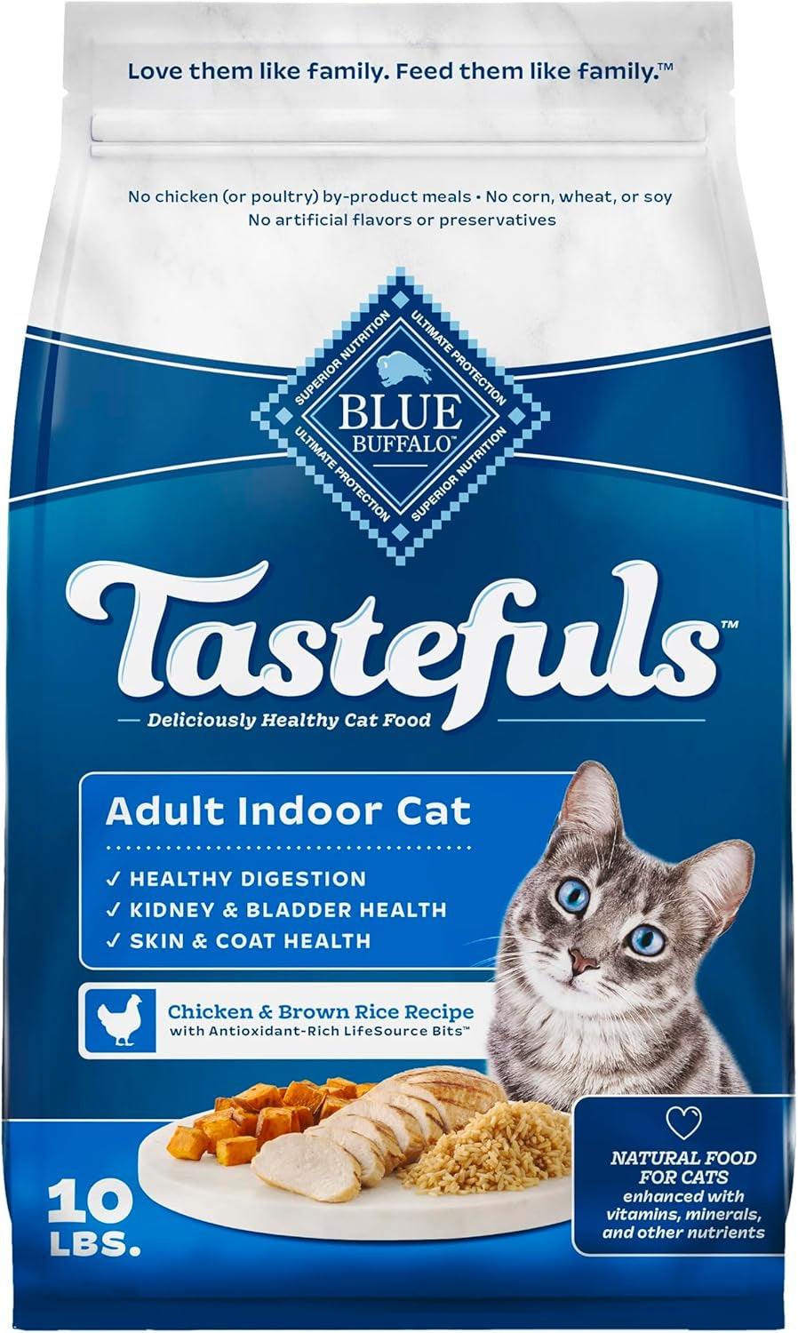 Blue Tastefuls Natural Adult Indoor Cat Chicken & Brown Rice Recipe Food for Cats 10 Lb