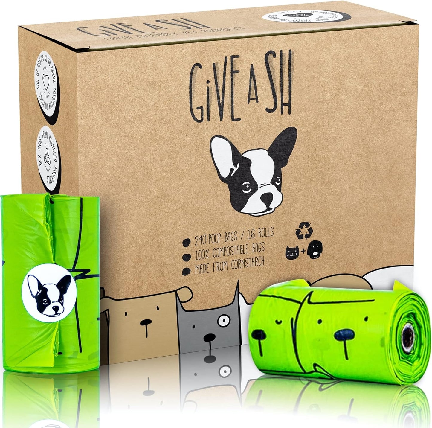 100% Certified Home Compostable Dog Poop Bags - 10% to Charity - ASTM D6400 & EN 13432 Compliant - 240 X Plant Based Compostable Poop Bags (16 Rolls)