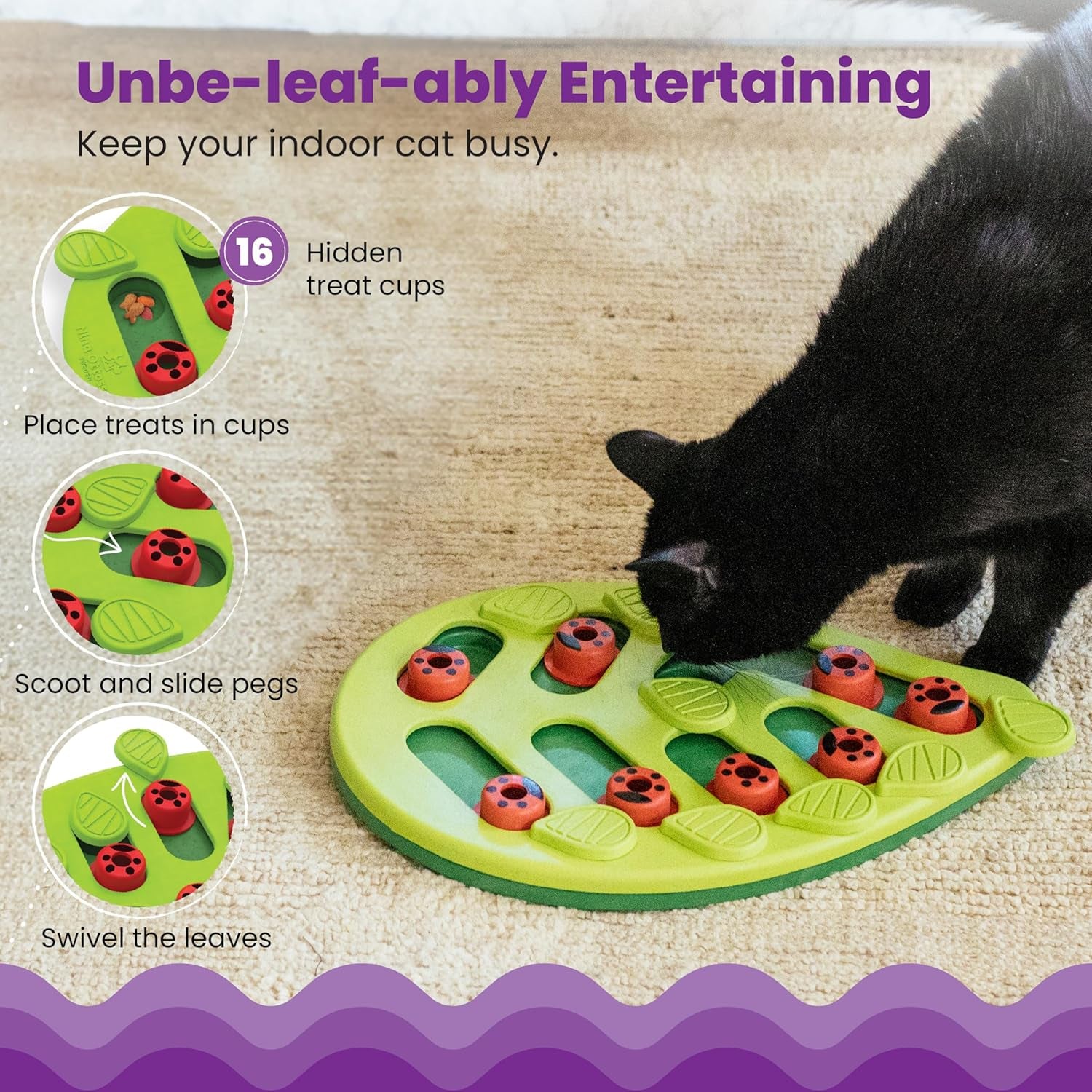 Buggin' Out Puzzle & Play, Interactive Treat Puzzle Cat Toy 13 in X 9.5 In, Green