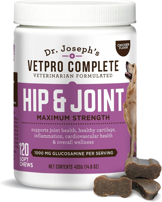 Dr. Joseph'S  Dog Hip and Joint Supplement, 120 Count, Chicken Flavored Pain and Inflammation Relief Chews with Glucosamine, Chondroitin, MSM, Turmeric, Vitamin C, Omega 3