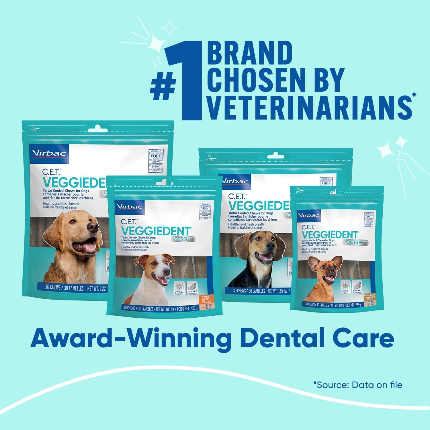 CET VEGGIEDENT FR3SH Tartar Control Chews for Dogs - Small