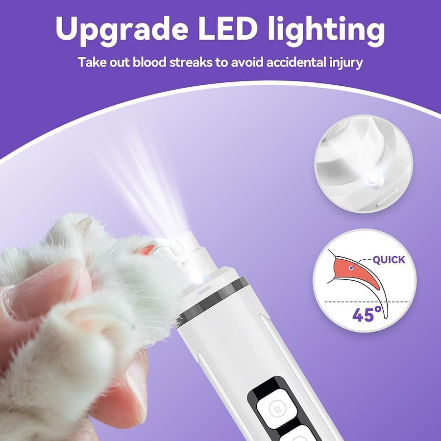 Dog Nail Grinder Quiet-2024 Release Ultra-Quiet Dog & Cat Nail Grinder with LED Light & Battery Display - Painless Nail Trimmer for Small to Large Pets, Thick Nails, and Sensitive Paws