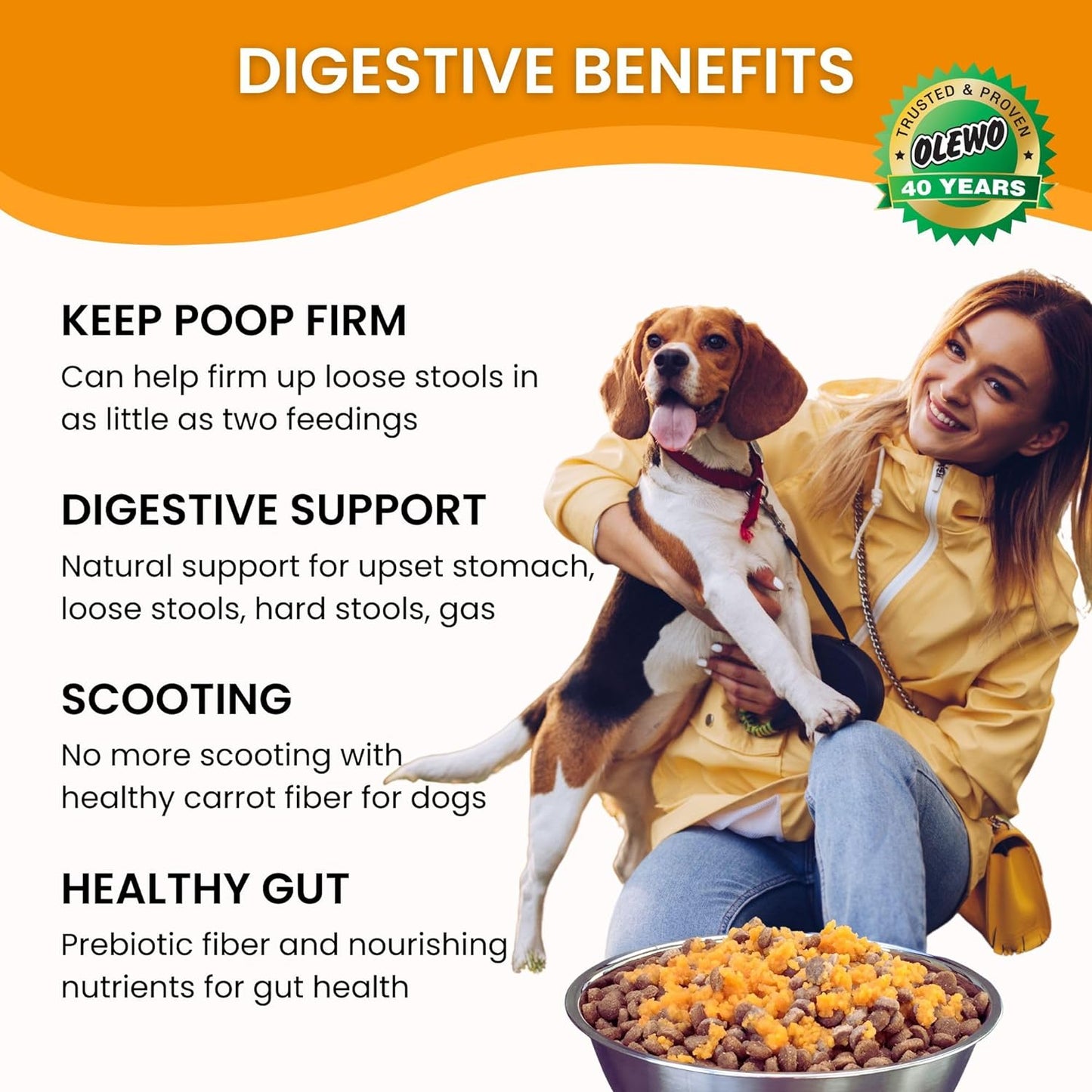 Original Carrots for Dogs – Fiber for Perfect Poop, Dehydrated Dog Food Toppers for Picky Eaters, Natural Skin & Coat Support, Multivitamin, Probiotics for Digestive & Gut Health, 2.2 Lbs