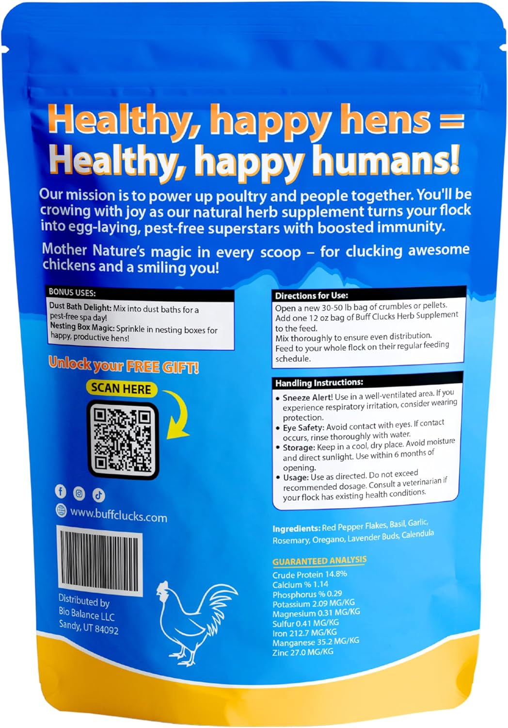 Herb Supplement for Backyard Chickens - Natural Chicken Treats, Poultry Feed Botanical Mix, Plant-Based Coop Snacks for Daily Wellness, Feather Quality, Egg Production, USA (12 Oz)