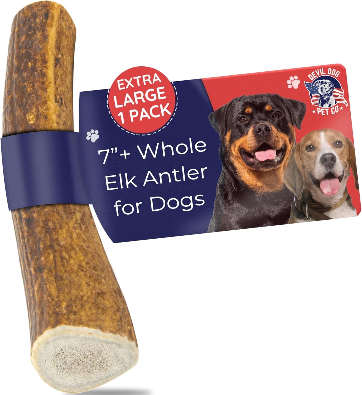 . Elk Antlers for Dogs, Extra Large 7"+, 1 Pack, Grade a Long Lasting Chew for Aggressive Chewers, Premium USA Naturally Shed Antler – Healthy, No Odor, Durable Dog Chew