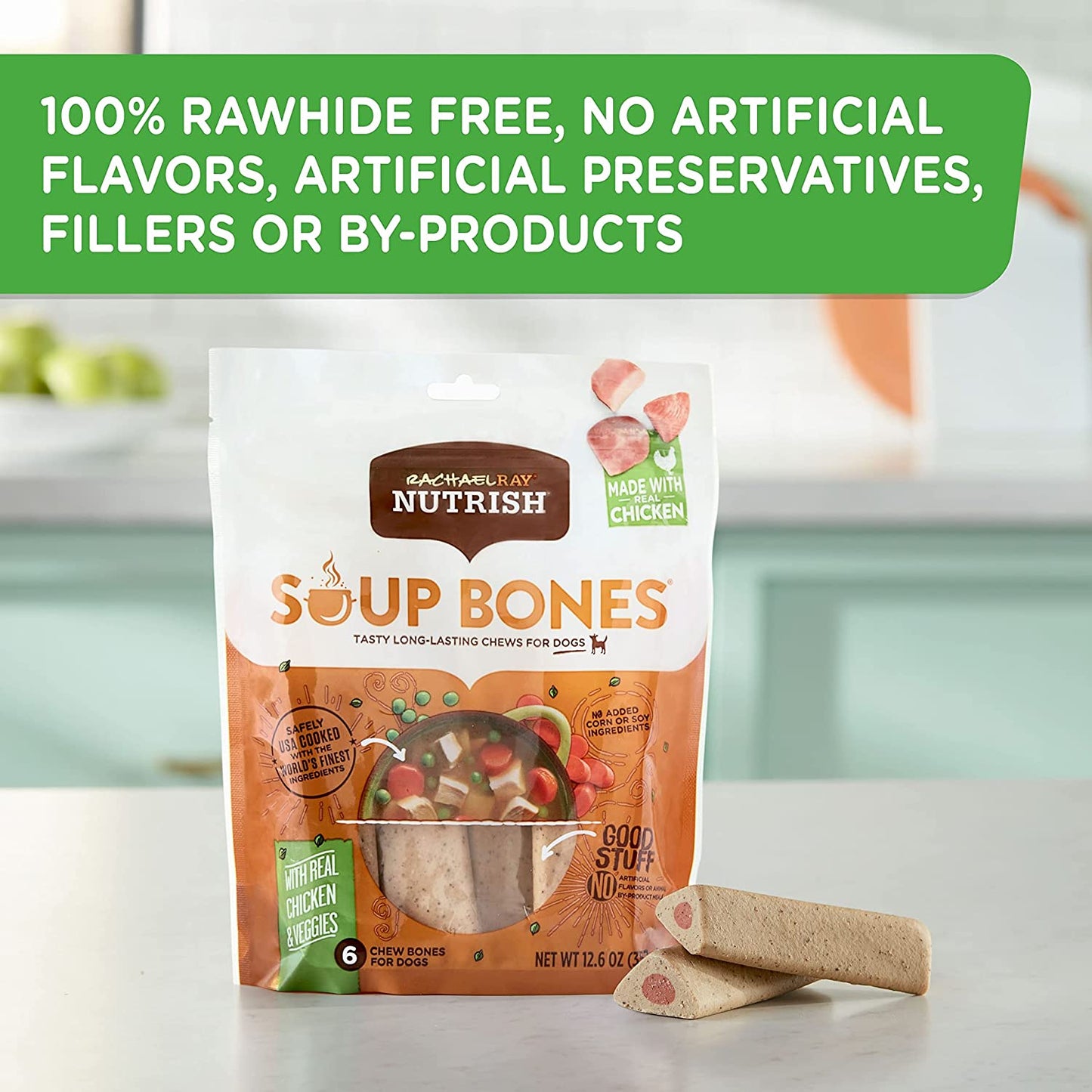 Rachael Ray  Soup Bones Dog Treats, Chicken & Veggies Flavor, 6 Bones