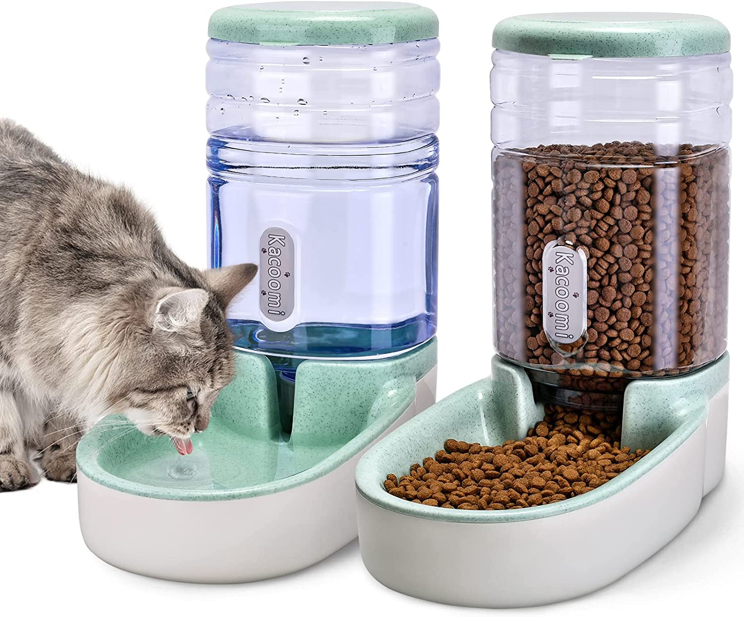 Automatic Dog Cat Feeder and Water Dispenser Gravity Food Feeder and Waterer Set with Pet Food Bowl for Small Medium Dog Puppy Kitten, Large Capacity 1 Gallon X 2