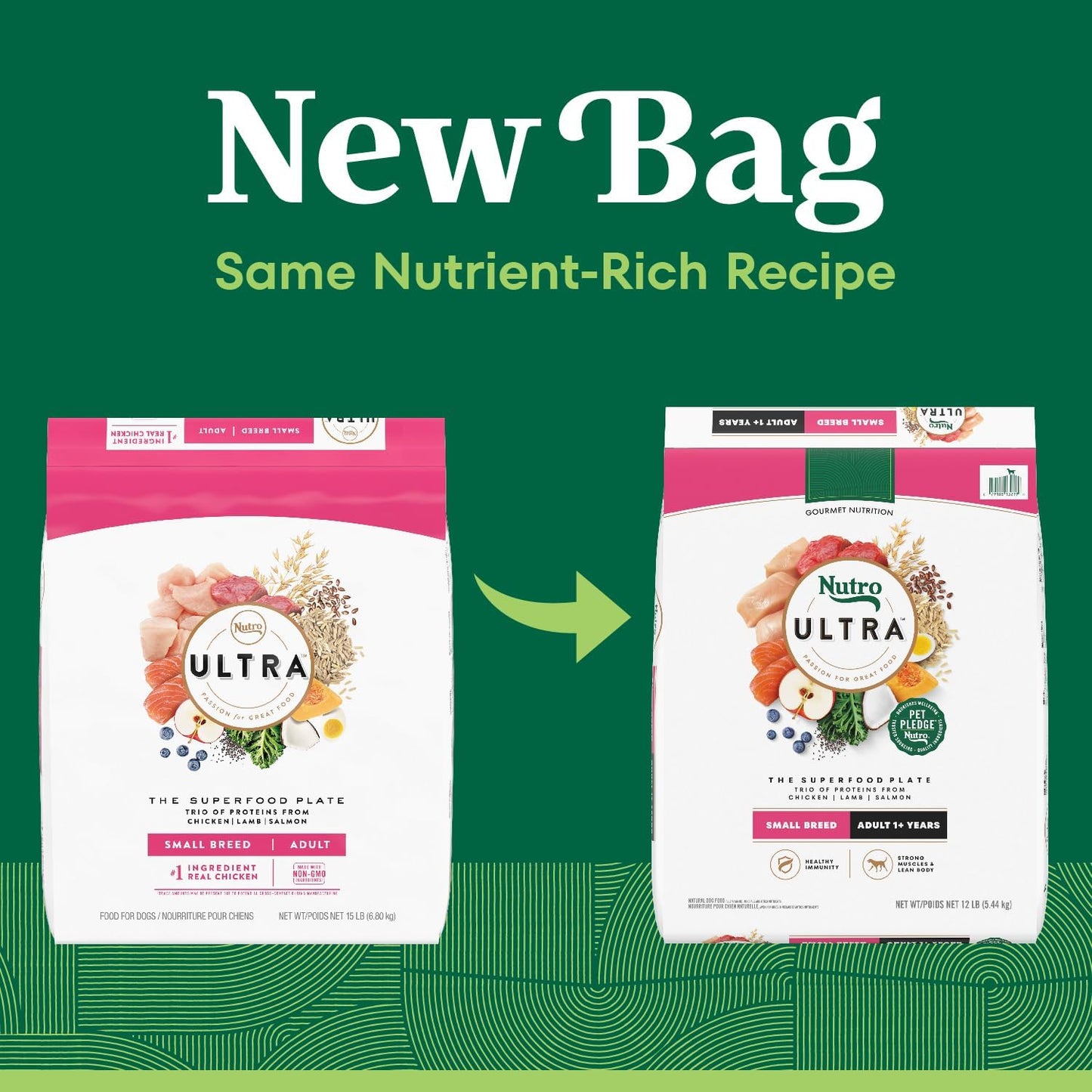 Ultra Adult Small Breed Dry Dog Food, Chicken, Lamb and Salmon Protein Trio, 12 Lb Bag