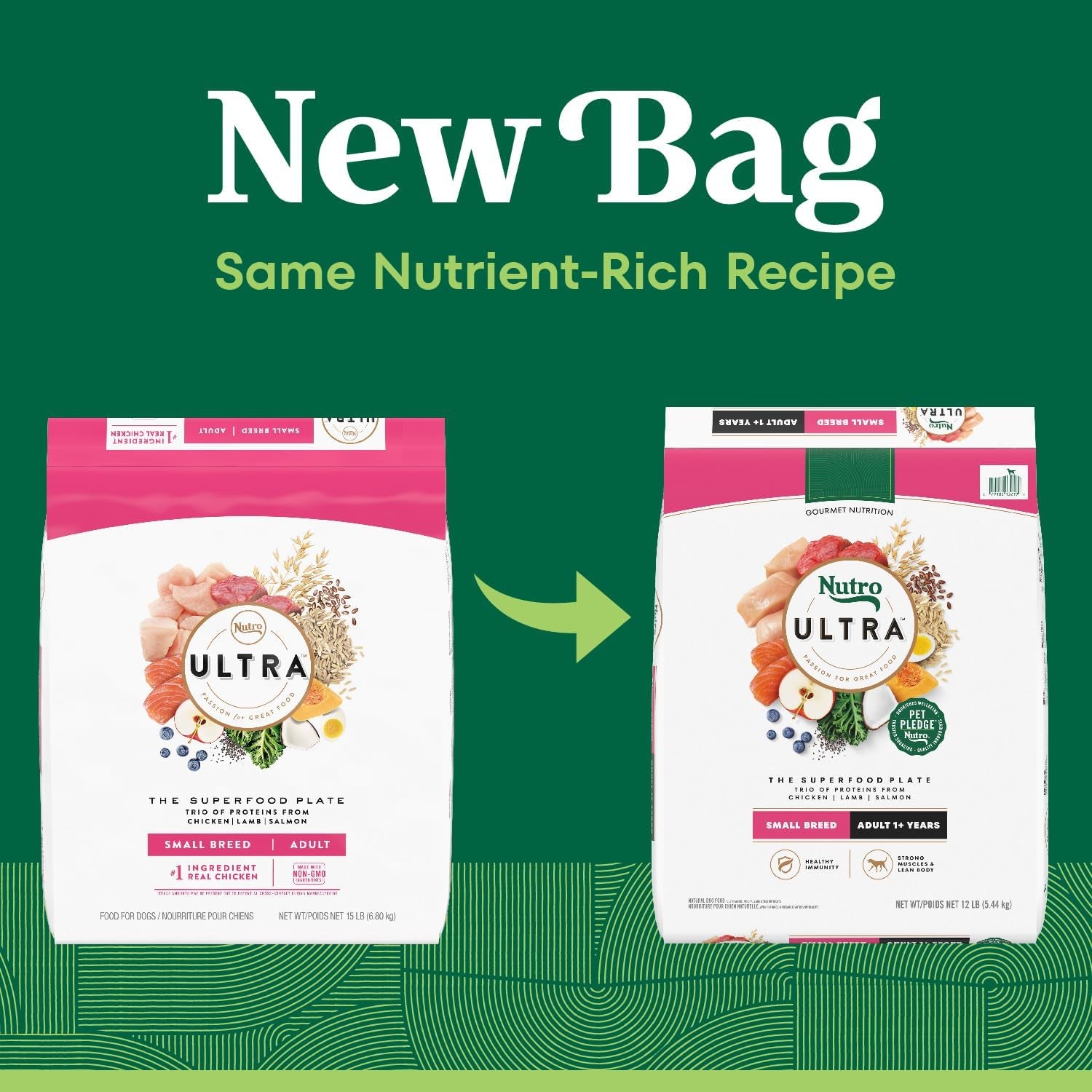 Ultra Adult Small Breed Dry Dog Food, Chicken, Lamb and Salmon Protein Trio, 12 Lb Bag