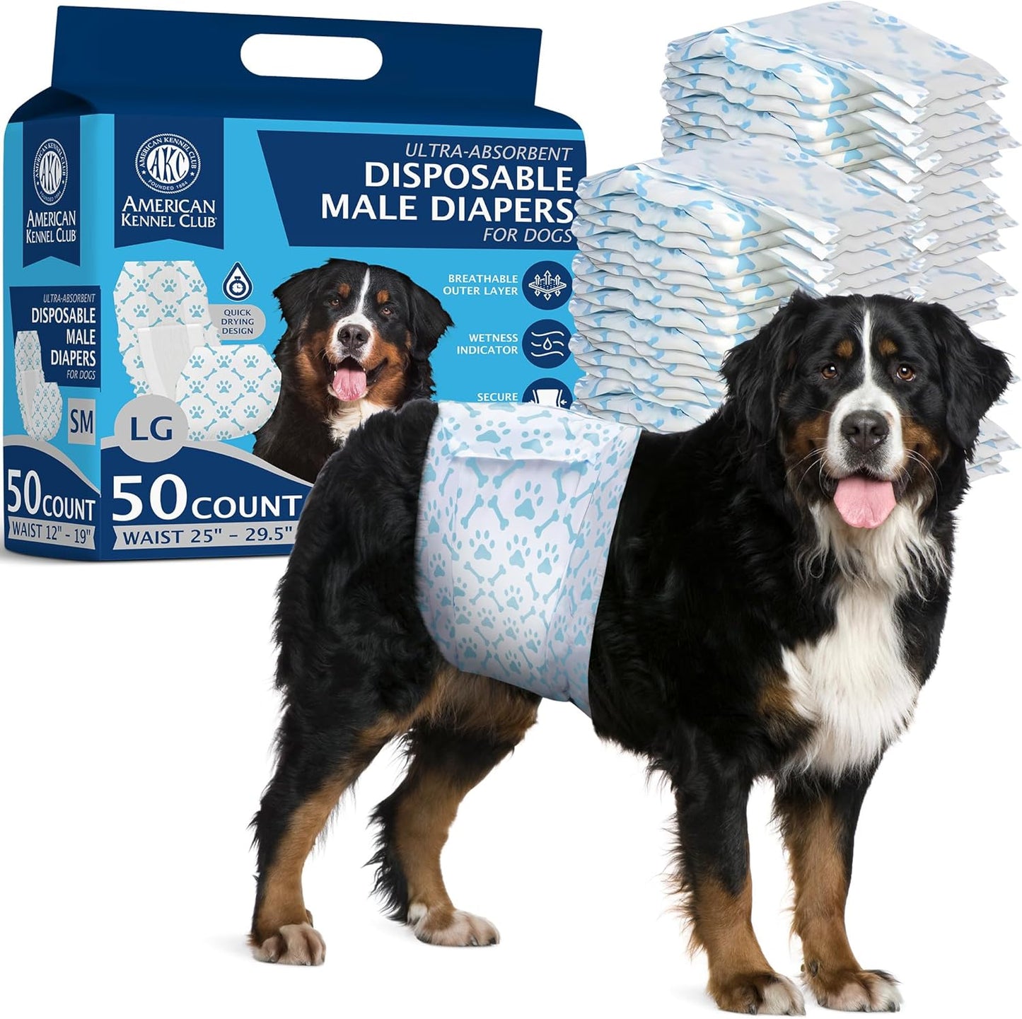 Male Dog Wrap, Disposable Diapers with Wetness Indicator, Large, 50 Count