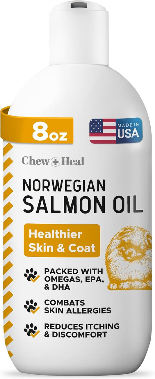 Salmon Oil for Dogs - Premium Fish Oil for Skin and Coat Health - Omega 3 Supplement - Supports Itchy Skin - 8 Oz Liquid - Norwegian Dog Salmon Oil - Essential Dog Supplement