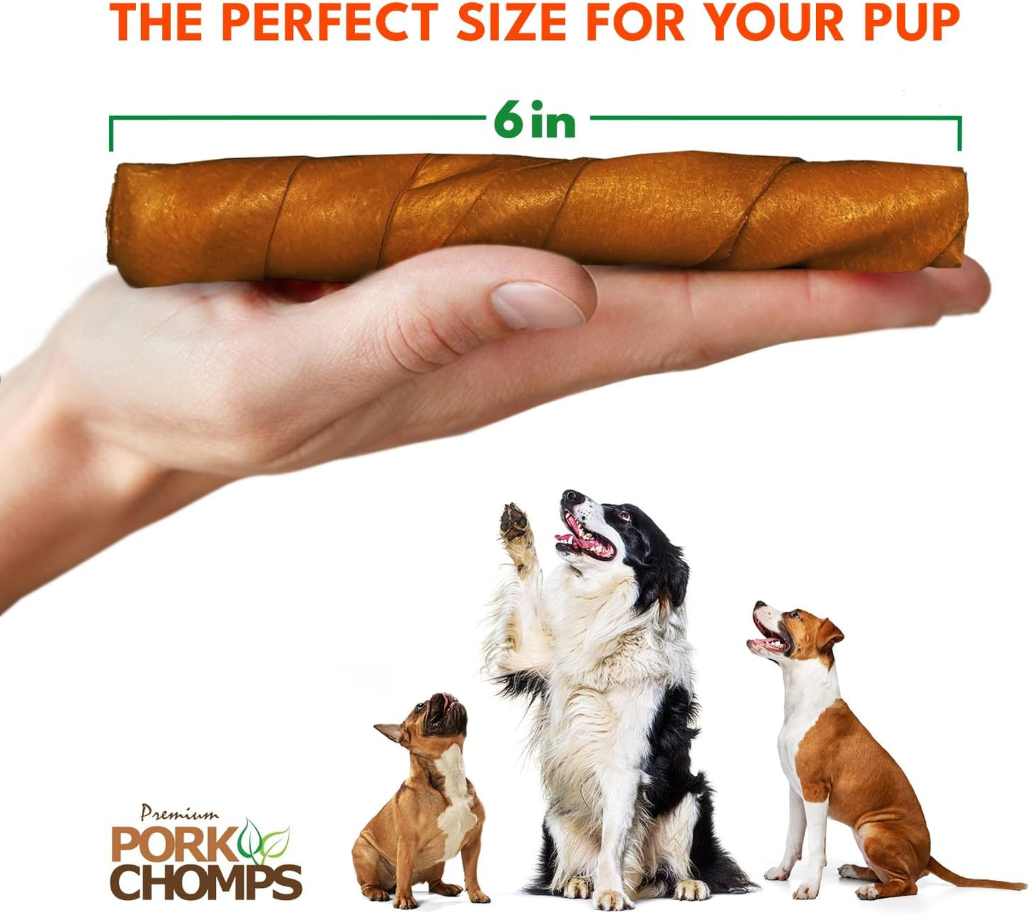 Roasted Pork Skin Dog Chews, 6-Inch Twists, 4 Count