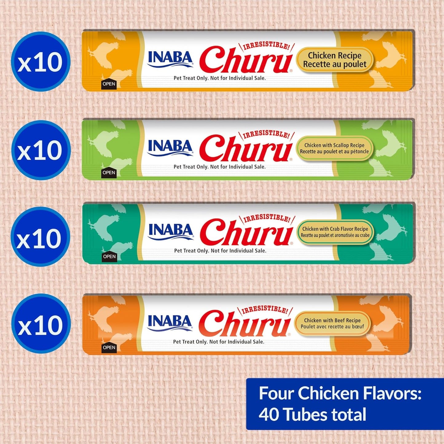 Churu Cat Treats, Grain-Free, Lickable, Squeezable Creamy Purée Cat Treat/Topper with Vitamin E & Taurine, 0.5 Ounces Each Tube, 40 Tubes, Chicken Variety Box