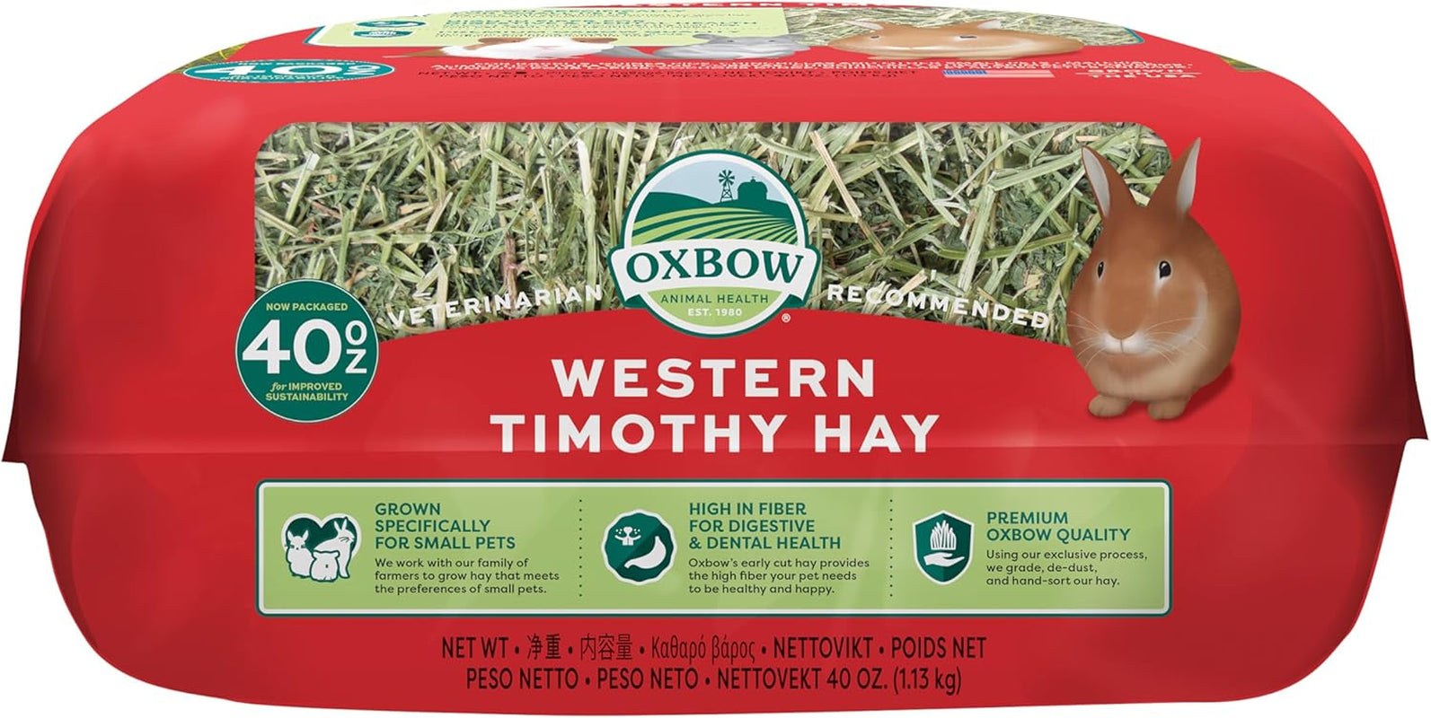 Western Timothy Hay for Small Pets – All-Natural Grass Hay for Rabbits, Guinea Pigs, and Chinchillas – High Fiber for Digestive Health and Dental Support – 40 Oz Bag
