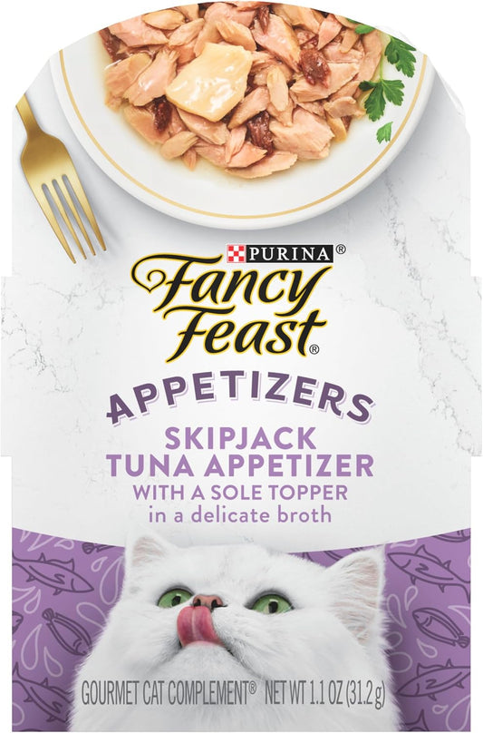 Purina  Appetizers Lickable Grain Free Wet Cat Food Topper Skipjack Tuna Appetizer with Sole - (Pack of 10) 1.1 Oz. Trays