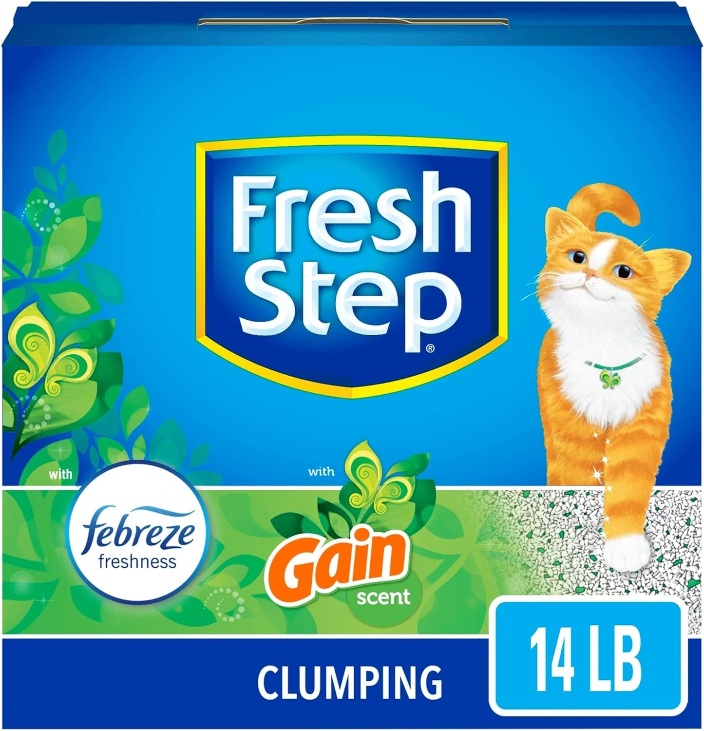 Clumping Cat Litter with Febreze Gain Scent, Long Lasting Odor Control Kitty Litter with Activated Charcoal, Low Dust Formula, 14 Lb