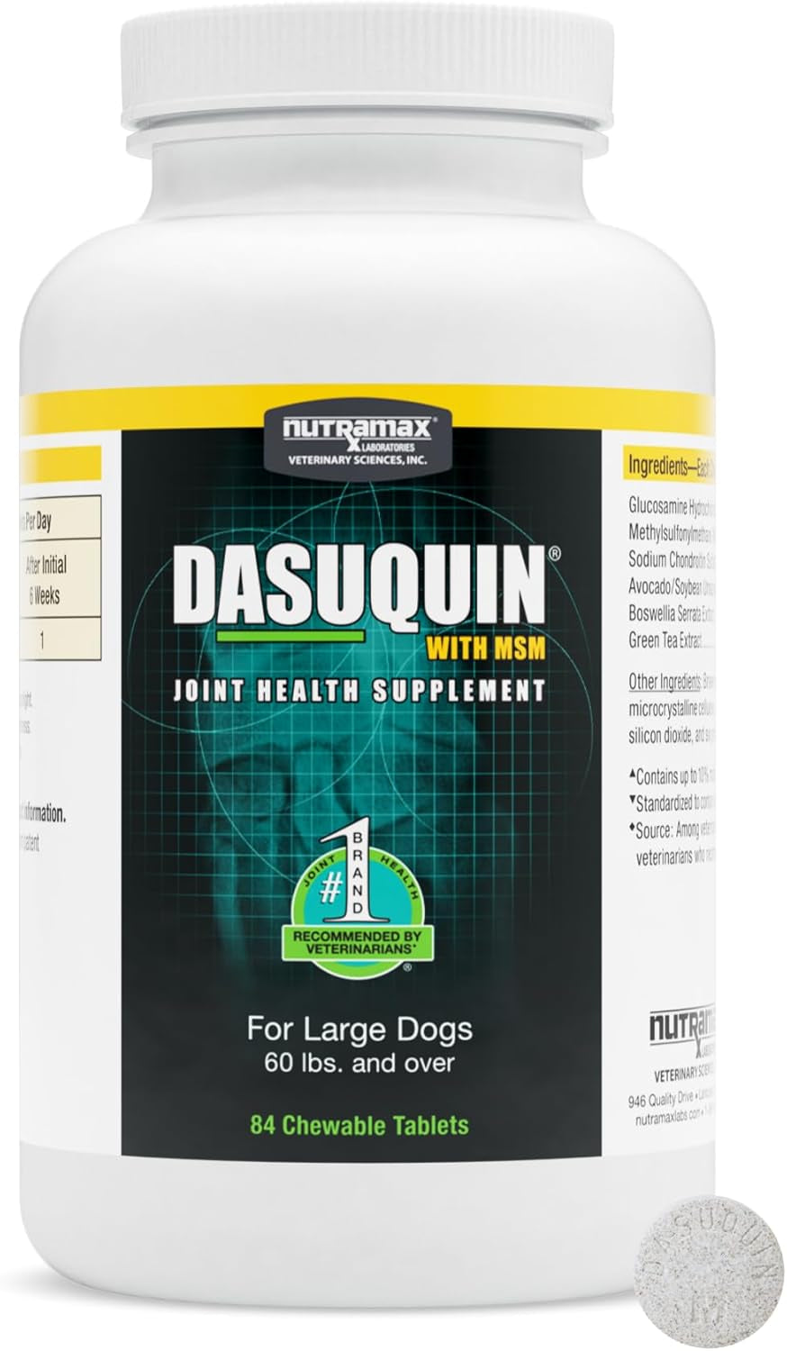 Nutramax Dasuquin for Large Dogs, Joint Health Supplement, Contains Glucosamine for Dogs, plus Chondroitin, ASU, MSM and More, Supports Healthy Joints, Chewable Tablets, 84 Count