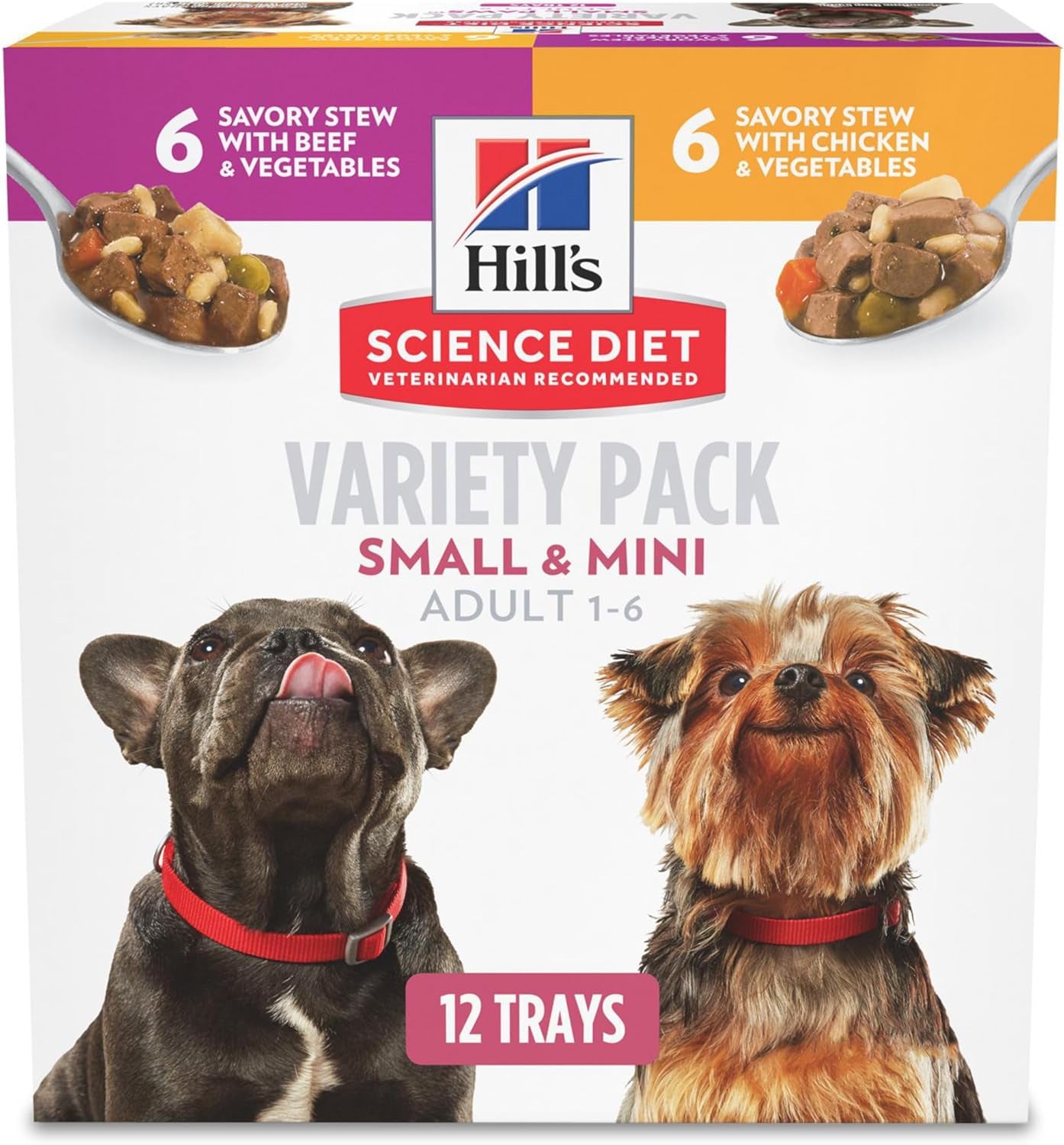 Small & Mini, Adult 1-6, Small & Mini Breeds Premium Nutrition, Wet Dog Food, Variety Pack: Chicken & Vegetables; Salmon & Vegetables Stew, 3.5 Oz Tray Variety Pack, Case of 12