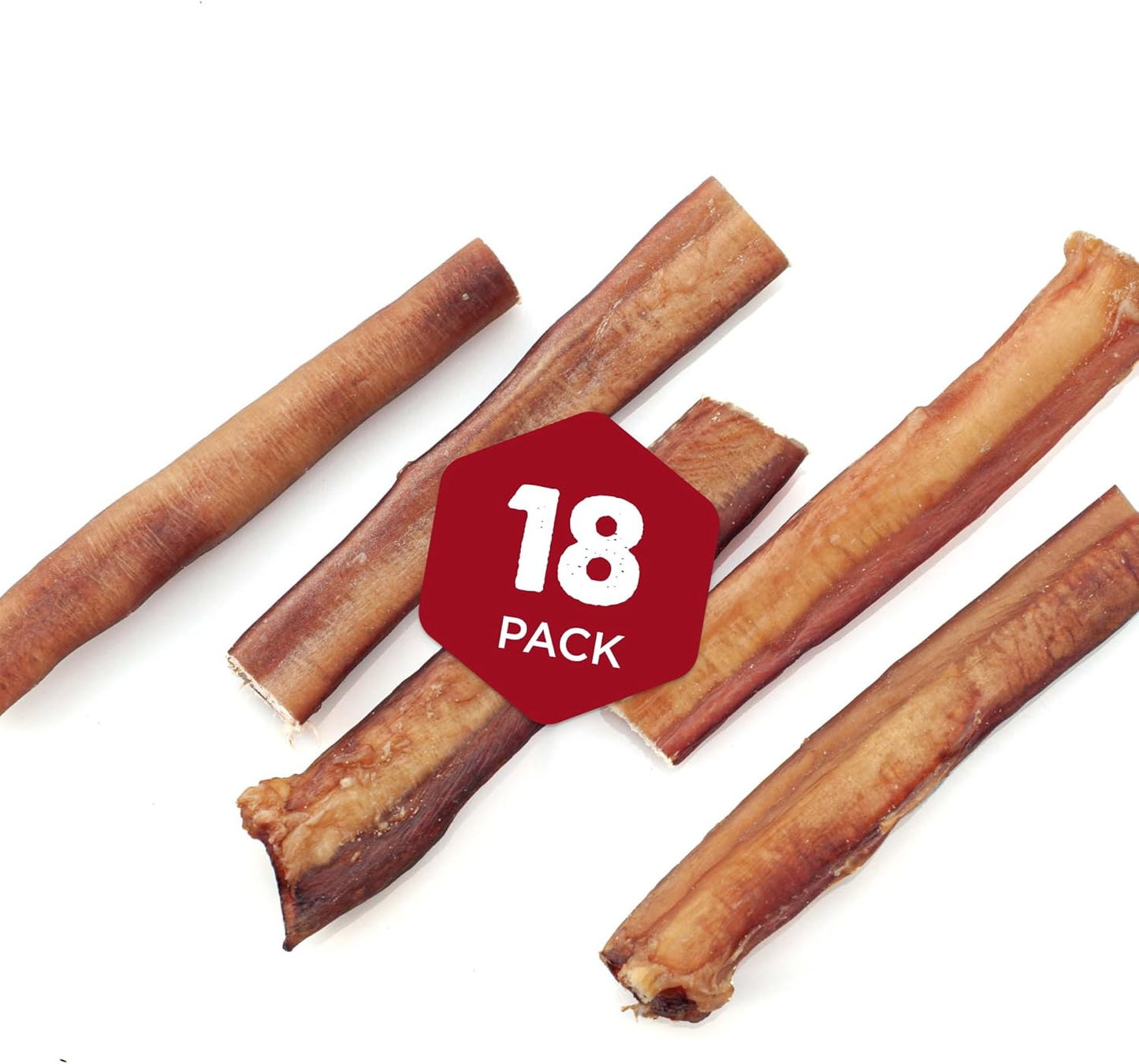 Thick 6 Inch Bully Sticks - 18 Count (Pack of 1) - Natural, Grass-Fed, Single Ingredient, Grain and Rawhide Free, Ideal for Big Breeds