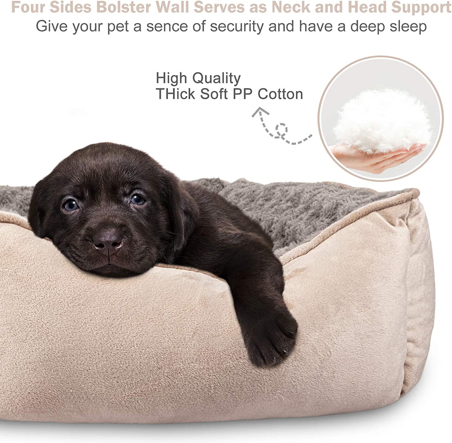 Rectangle Dog Bed for Large Medium Small Dogs - Washable Orthopedic Sofa Bed, Soft Breathable Puppy & Pet Cuddler, Durable Calming Dog Bed with Anti-Slip Bottom, Multiple Sizes, Beige