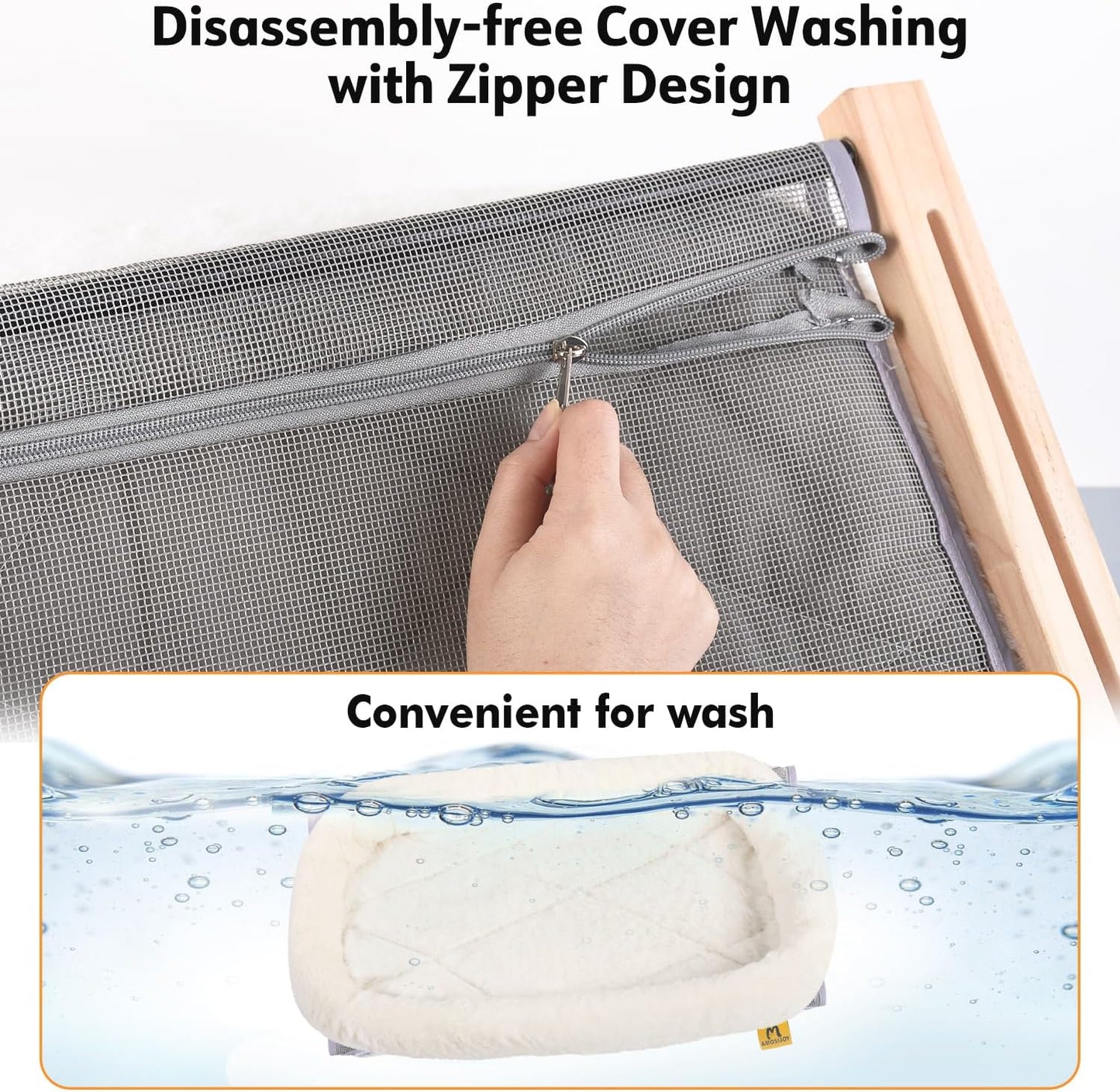 Cat Sill Window Perch Sturdy Hammock Seat with Cushion Bed Cover, Wood & Metal Frame for Large Cats, Easy to Adjust Windowsill, Bedside, Drawer and Cabinet (L)