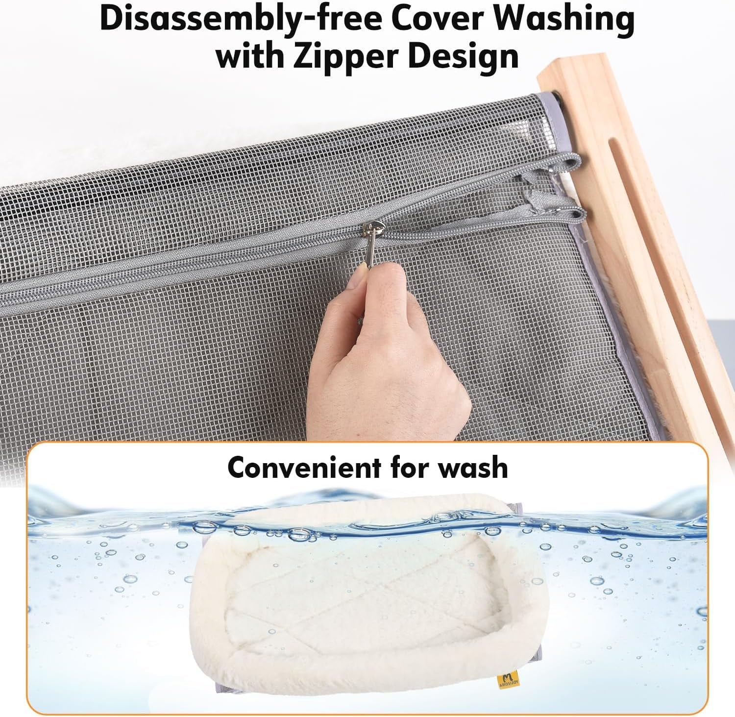 Cat Sill Window Perch Sturdy Hammock Seat with Cushion Bed Cover, Wood & Metal Frame for Large Cats, Easy to Adjust Windowsill, Bedside, Drawer and Cabinet (L)