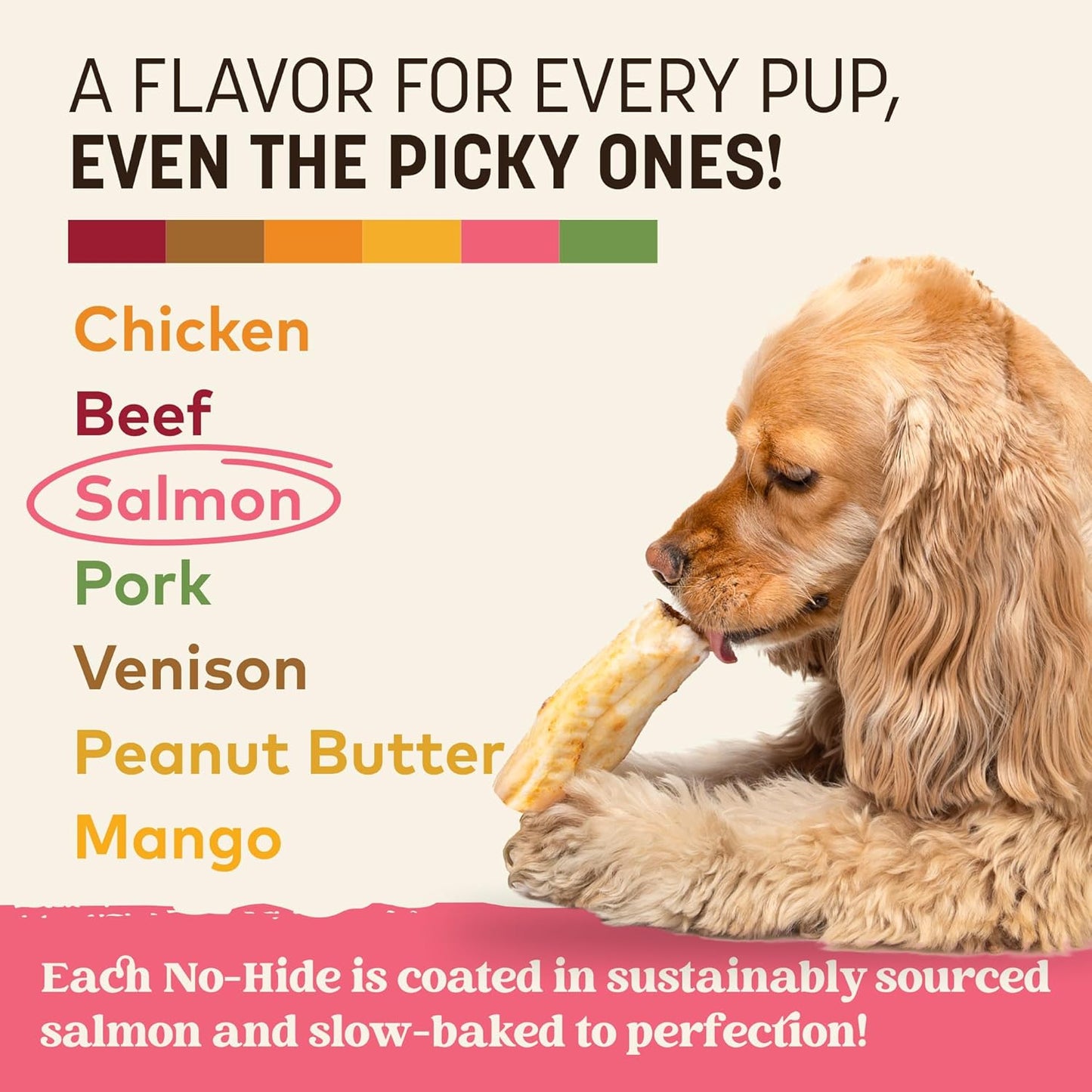 No Hide Chews - Long Lasting Rawhide Free Small Dog Chews Rolls, Salmon - 6 Count