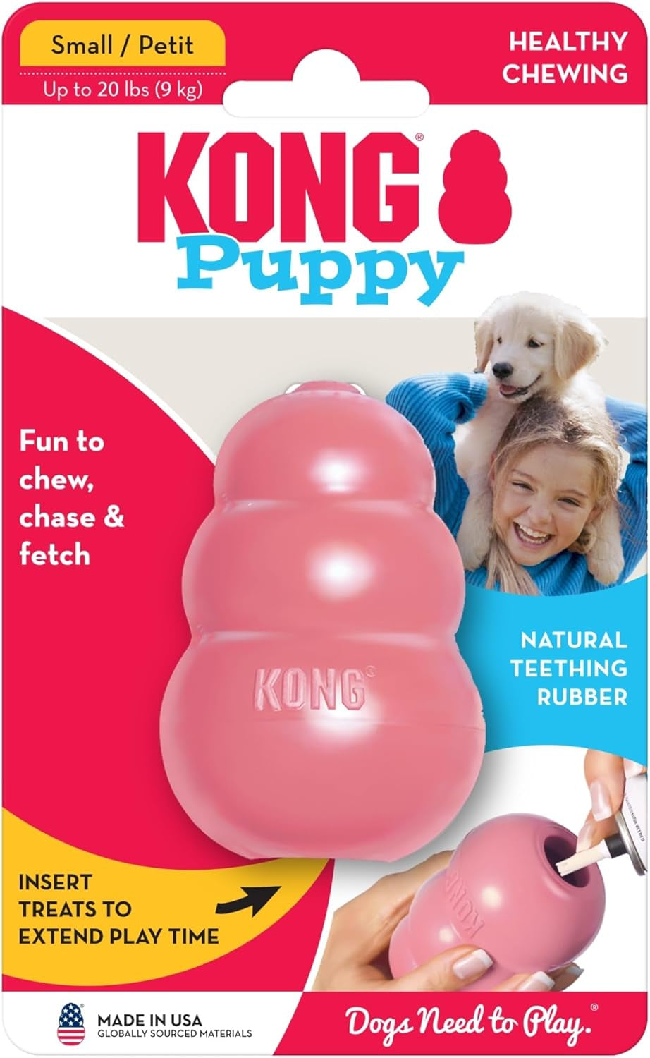 - Puppy Toy Natural Teething Rubber - Fun to Chew, Chase and Fetch - for Small Puppies - Pink